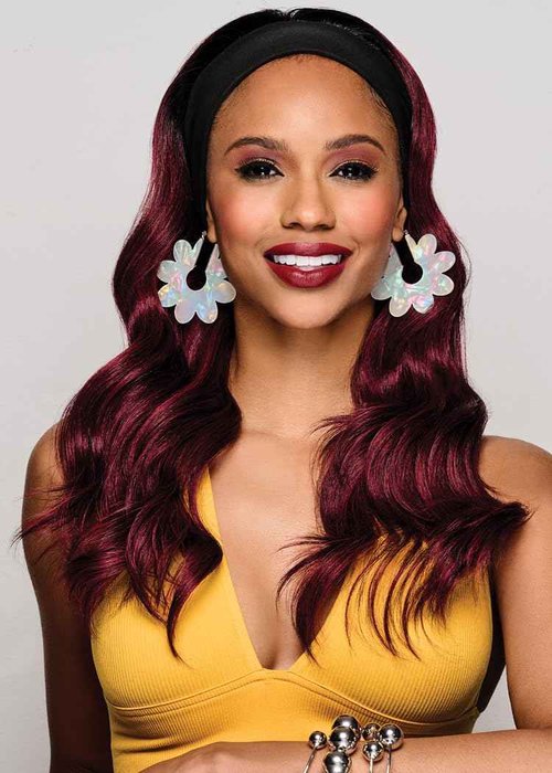 Kim Kimble 20" Wavy Waves Headband Wig, Long Layered Hair With Black Headband and Comb Clip, 3/4 Cap - Average Cap Size, MC511SS Powered Licorice