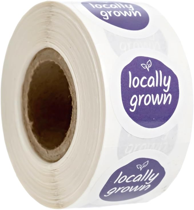 Purple Locally Grown Stickers / 500 Grown Local Small Business Labels/Small 1" Round Modern Fresh Farmers Market Community Garden Food Label/Made in The USA