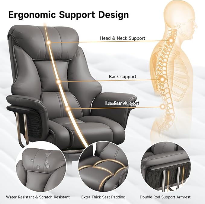 HDHNBA Big and Tall Office Chair 550 lbs Extra Wide Leather Executive Chair with Retractable Footrest, Heavy-Duty Ergonomic Chair, Adjustable Height Computer Gaming Chairs