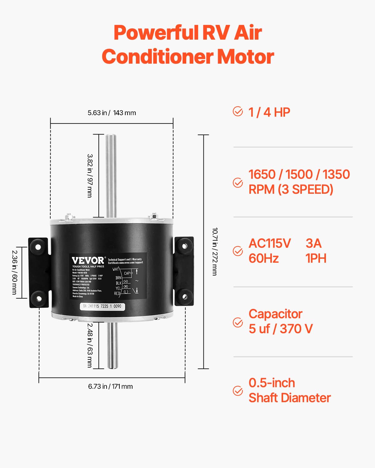 Vevor 3315332.005 Rv Ac Fan Motor Replacement Genteq F48Af70A61, Dometic Brisk Air Ii Fan Motor, Compatible With Dometic Brisk A