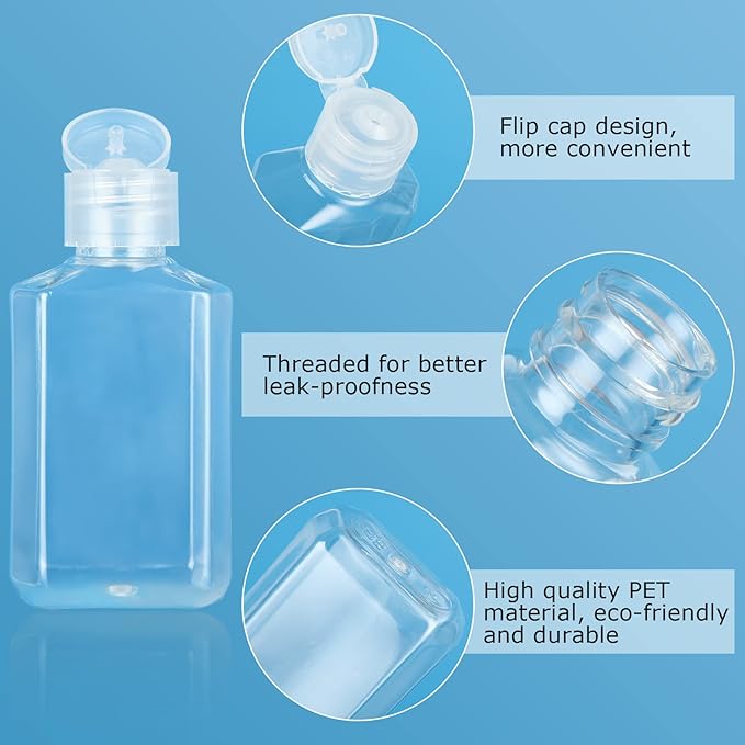 APACALI 100PCS Plastic Travel Bottles 2oz Mini Shampoo Bottles Small Empty Bottles Refillable Cosmetic Containers with Flip Cap Clear Portable Small Bottles for Liquid, Lotions, Toner, Body Soap