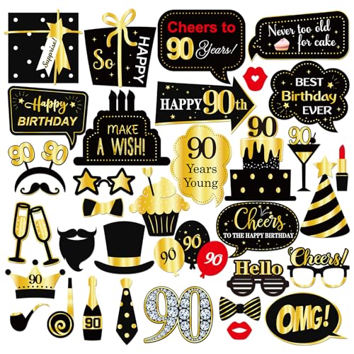 INNORU 90th Birthday Photo Booth Props, Women Men 90th Birthday Photoshoot Funny Birthday Party Photography Props Favor 90...