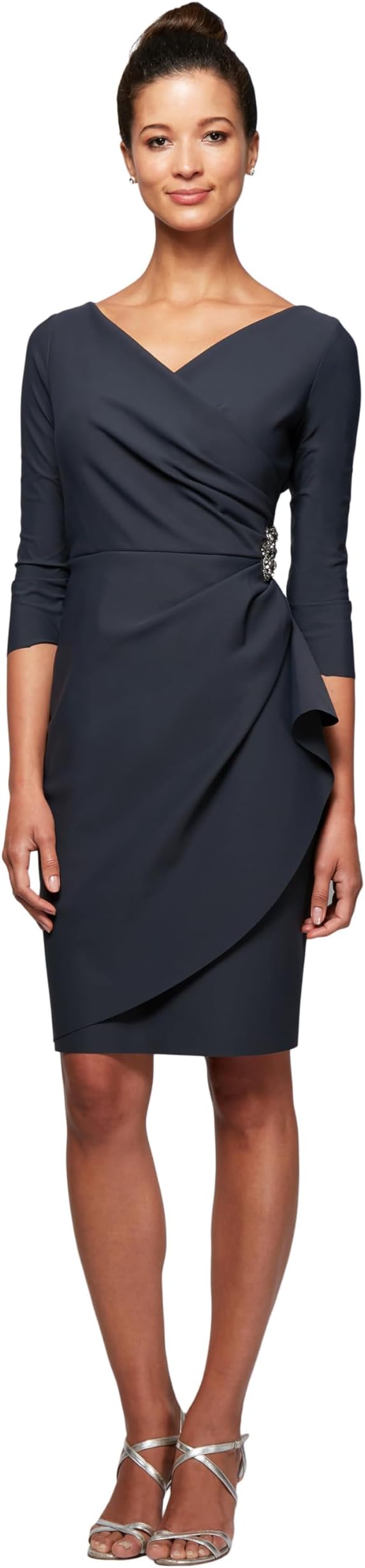 Alex Evenings Women's Slimming Short Sheath 3/4 Sleeve Cocktail Dress, Wedding Guest