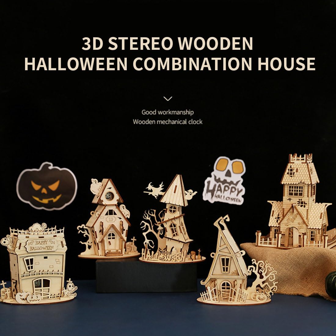 Aetheria 3D Wooden Halloween Haunted House Craft Kit, Wood House Puzzle, DIY Brain Teaser Puzzle for Adults to Build-Halloween Christmas Decor Model Kits - 35 Pieces