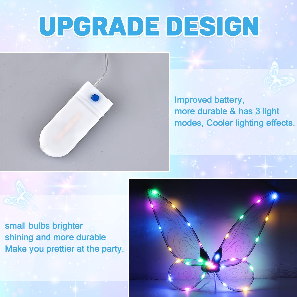quescu Light up Fairy Wings for Adults,LED Butterfly Wings for Girls Women,Halloween Costume Dress Up, for Kids Girls