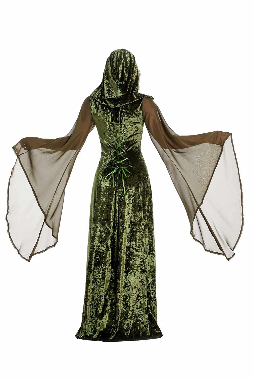 Sinastar Womens Medieval Dress Costume Hooded Lace Up Renaissance Velvet (100% Polyester) Trumpet Sleeve Gothic Green Gown