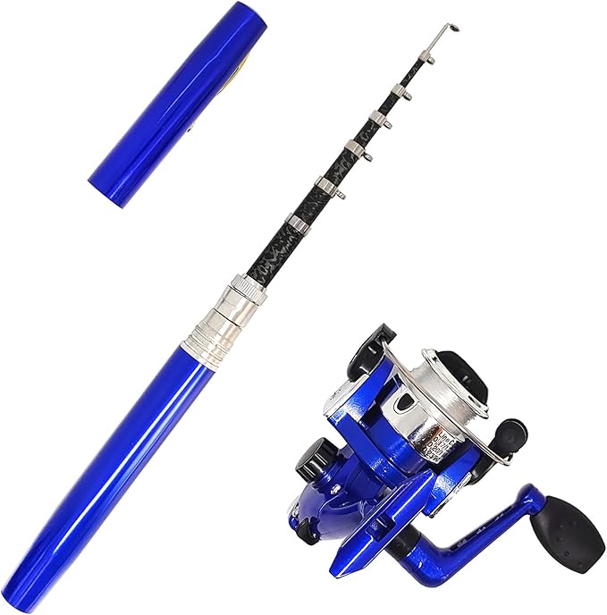 Portable Small Pen Fishing Rod Spinning Reel Combos, 38" 55" Compact Telescopic Fish Pole Kits for All Season Fishing in R...