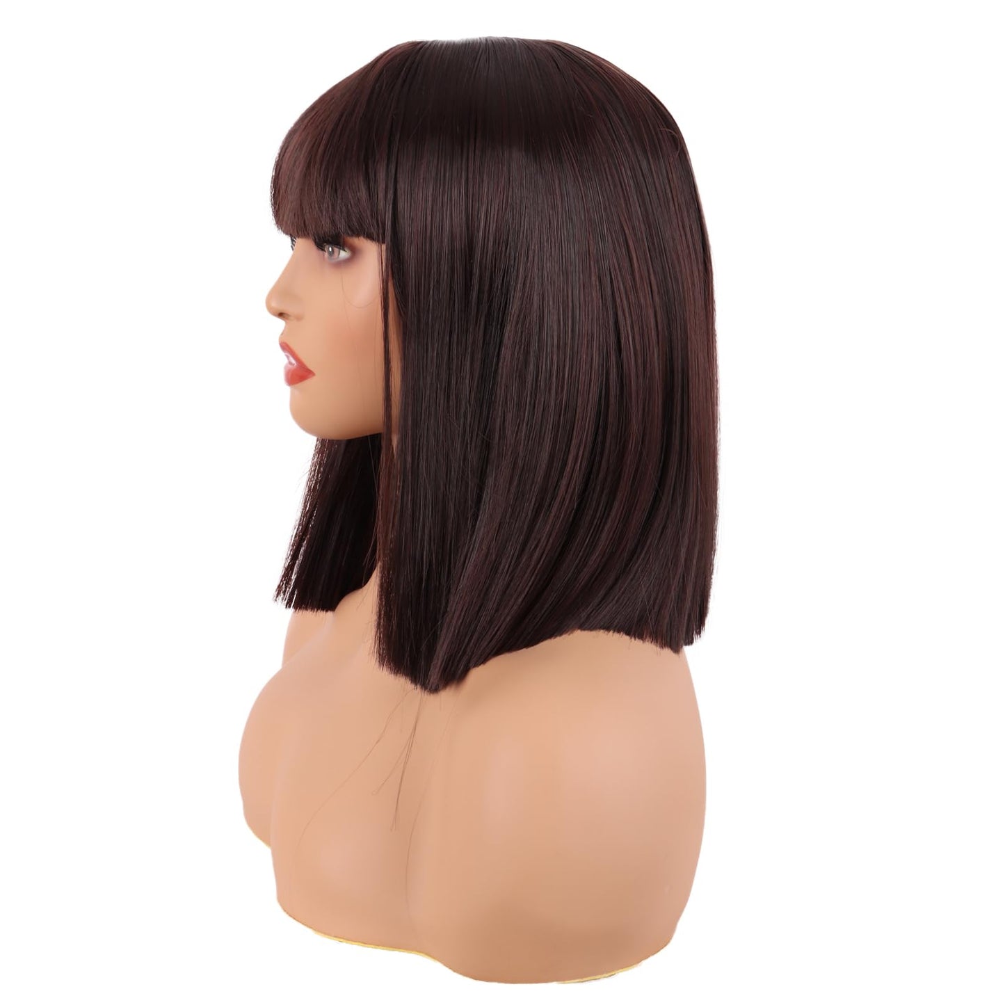 MapofBeauty 12 Inch/30 cm Straight Bob Flat Bangs Short Colorful Synthetic Hair Cosplay Party Wig (Dark Brown)