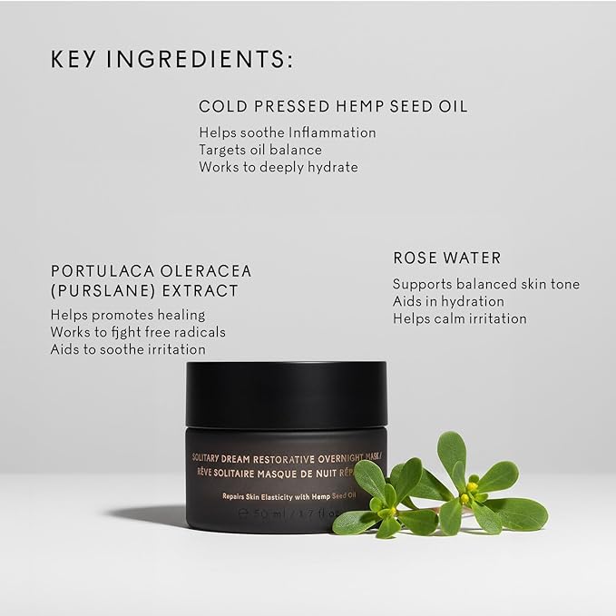 The Untamed Solitary Dream Restorative Overnight Mask 1.7 fl oz – Hydrating Night Cream with Hemp Seed Oil & Purslane – Helps Soothe, Firm & Balance Skin – Vegan & Cruelty-Free
