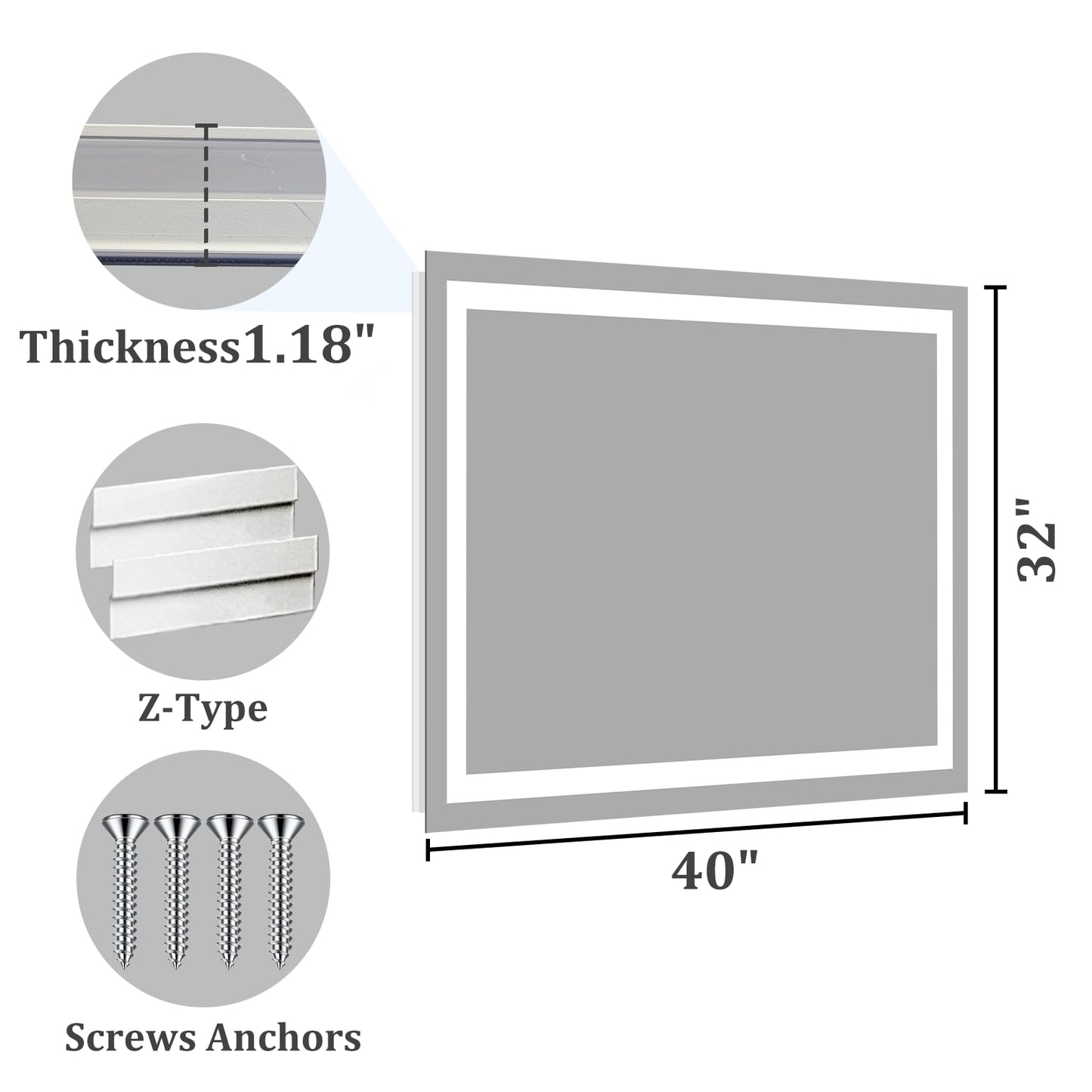 Koonmi 40"x32" LED Mirror for Bathroom, 90CRI Anti-Fog Vanity Mirror with Front and Backlight, Shatter-Proof Wall Mirror with Light, Easy Install Lighted Mirror for Modern Bathroom (IP65)