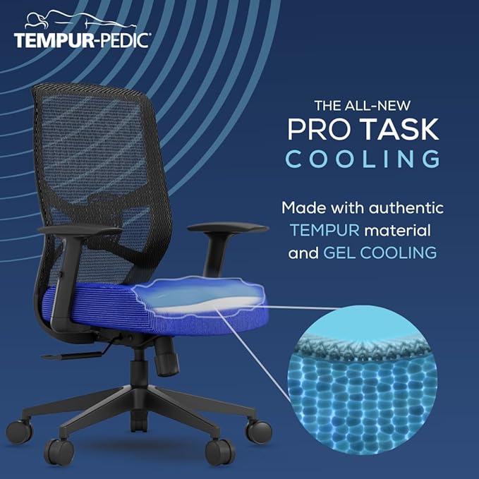 Tempur-Pedic ProTask Executive Task Office Chair with Cooling Gel Layer and Built-in Lumbar Support, Height-Adjustable Ergonomic Mesh Office Desk Chair, Black