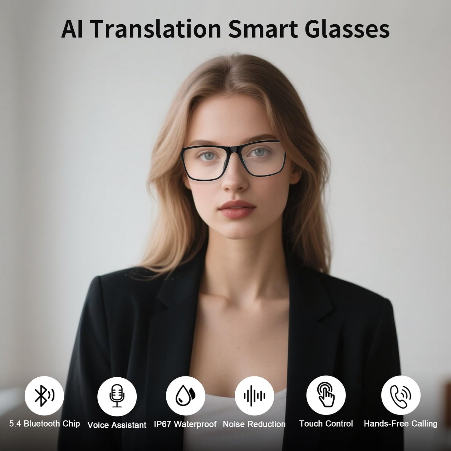 Haixinda Ai Smart Glasses With Chat Gpt, Support 160+ Languages, Real-Time Translation Via App, Bluetooth Glasses For Men Women,