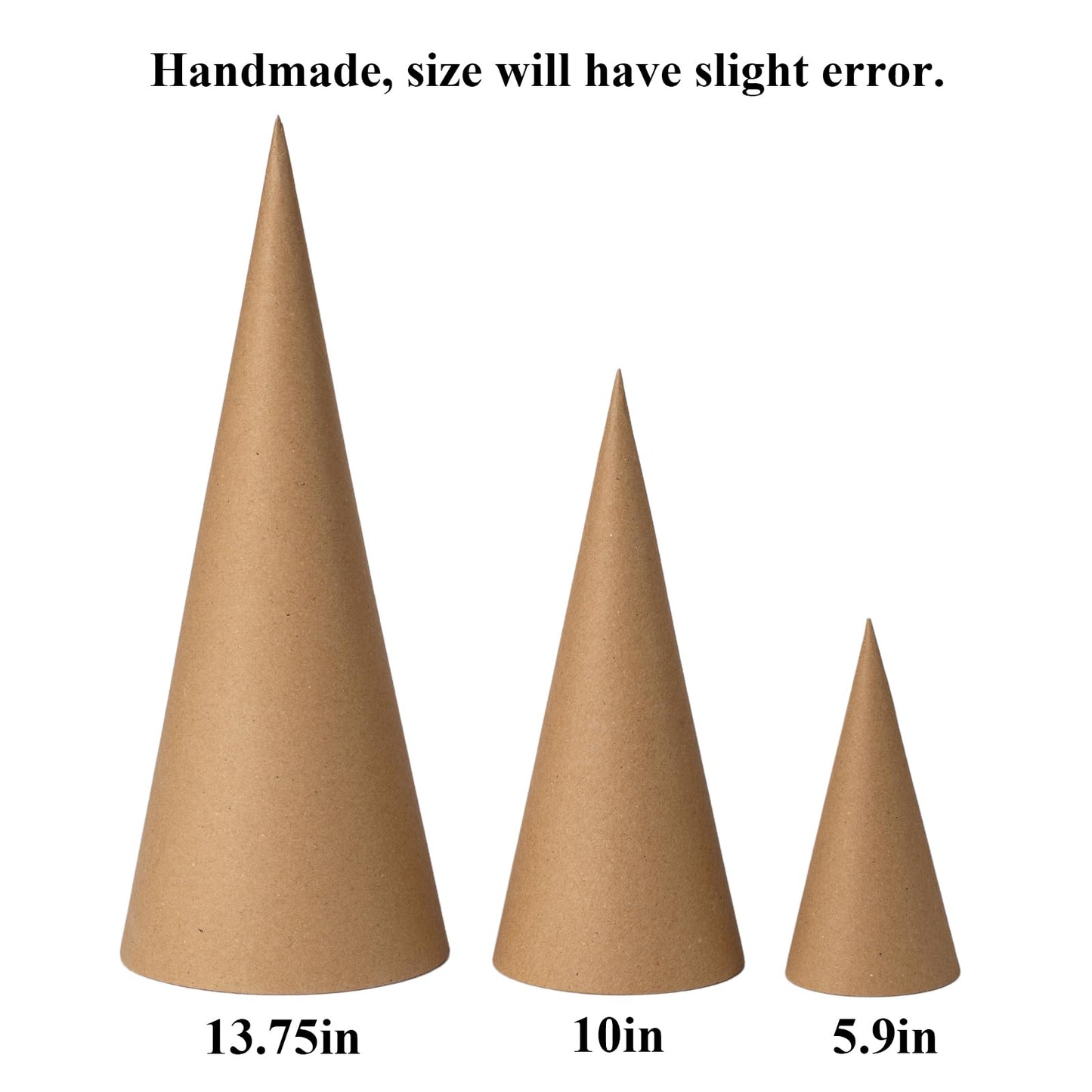 Crafjie 4PCS Paper Mache Cones Open Bottom 13.75x5 in, Paper Cone for DIY Art Projects, Christmas Gnomes, Christmas Tree, Christmas hat, Halloween Decorations, Crafts and Holiday Decor, Brown
