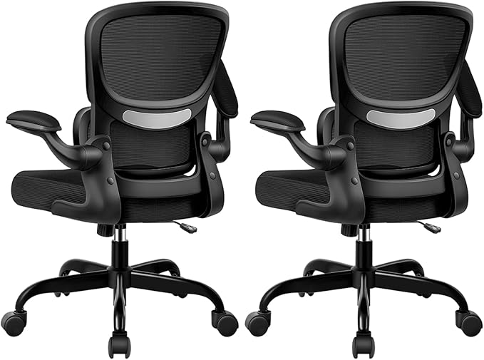 BESTFAIR Office Chair Ergonomic Desk Chair, Breathable Mesh Comfy Chair with Lumbar Support, Computer Chair, Home Desk Chair with Flip-up Armrests, Gaming Chair for Adults Home Office (Black,2Pack)