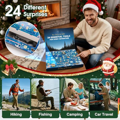 Survival Kit Advent Calendar 2025 Adults Men, 24-Day Christmas Countdown Advent Calendars with Emergency Survival Gear Fis...