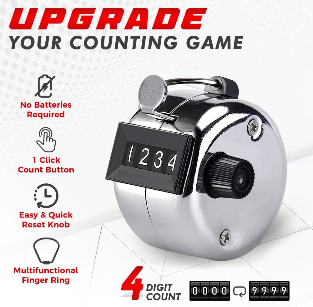 2pcs Tally Counters, 4 Digit Number Resettable Clicker Counter with Nylon Lanyard, Lap Number Counting Clicker for Coaching Knitting Golf Baseball Event, Manual Pitch Counter Clicker with Finger Ring