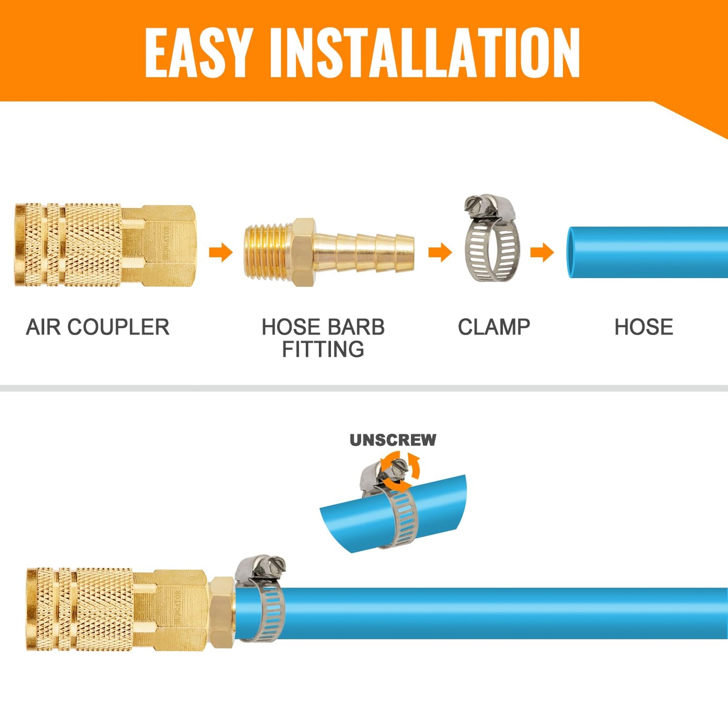 SUNGATOR 12-Pack 1/4" NPT to 3/8" Hose Barb Fittings, Brass Air Hose Fittings, 3/8" Barb to 1/4" NPT Male Thread Adapter, Brass Air Line Repair Connector Kit for Compressor, Gas, Auto Shop