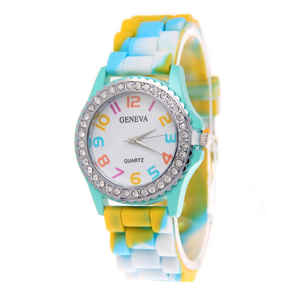 CdyBox 5 Pack Rhinestone Colorful Silicone Jelly Wristwatches for Women Wholesale Watch Set
