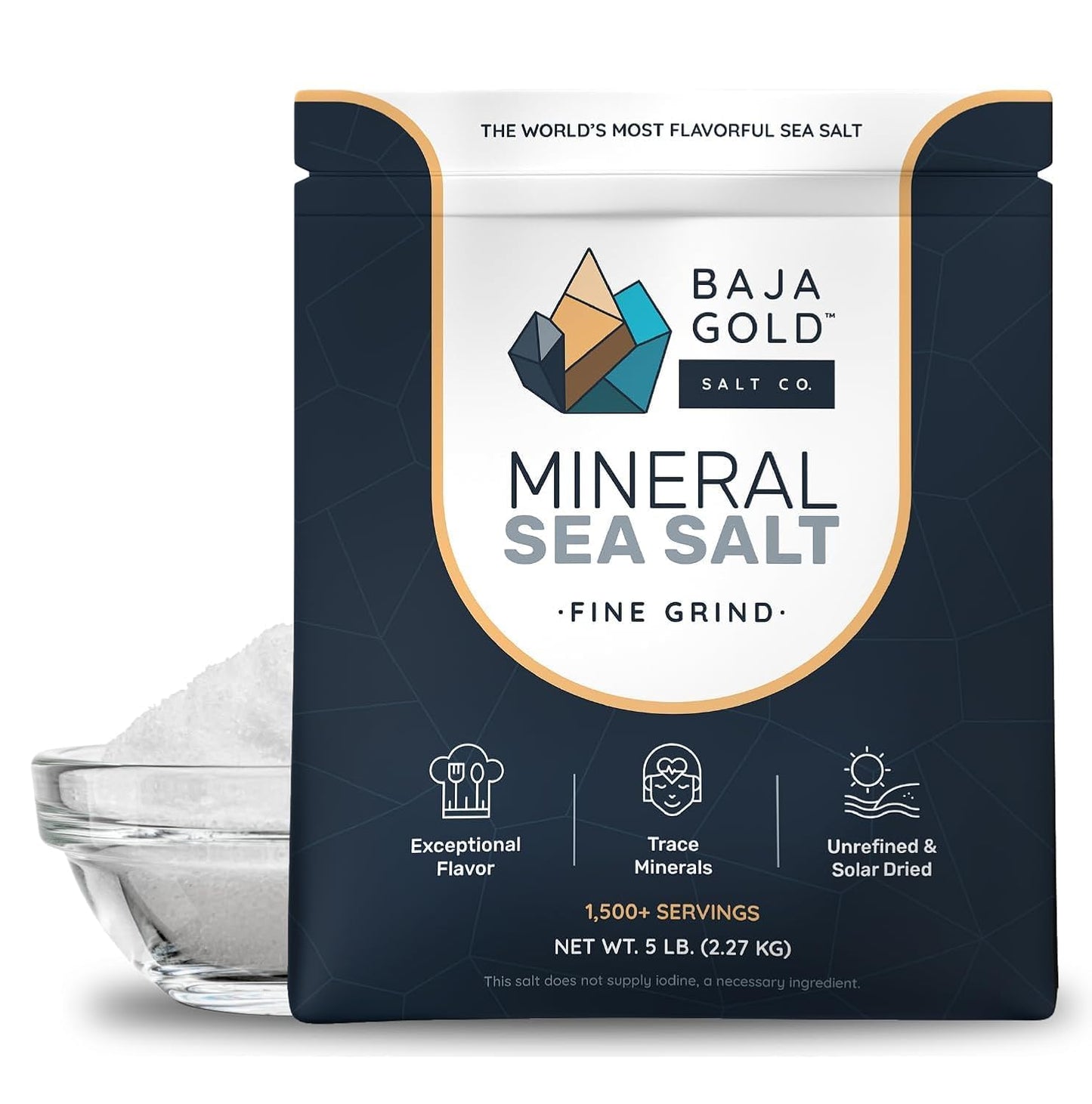 Baja Gold Mineral Sea Salt - Recommended by Gary Brecka - Authentic Fine Grind Salt for Cooking & Baking | Natural Baja Salt for Culinary Uses | Great for Finishing Dishes | 5 lb. Resealable Bag, 1,500+ Servings