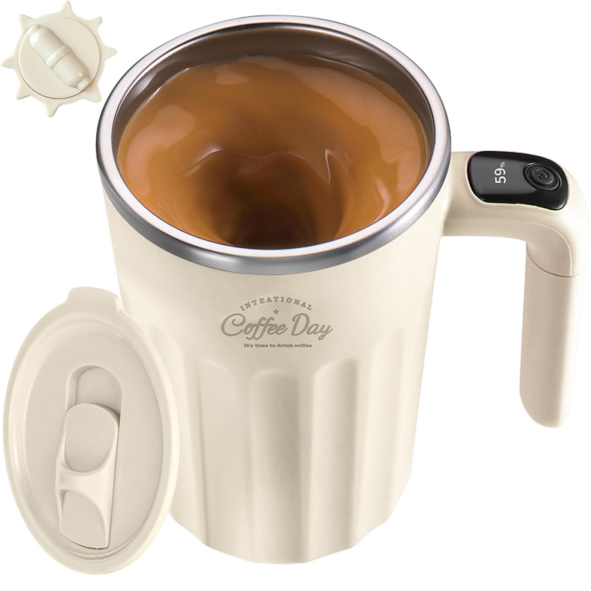 TLINNA Drink Stirrer,Self Stirring Mug,Self Stirring Coffee Mug,Suitable for Coffee, Milk, Cocoa and Other Beverages (Cream)
