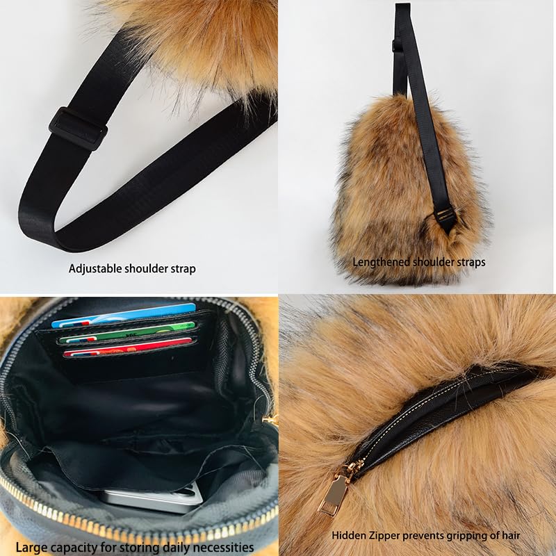 WOVOIE Sling Bag for Women Crossbody Chest Bag Cute Purse Fuzzy Fur Bag Ideal for Outdoor Hiking Trips (brown)