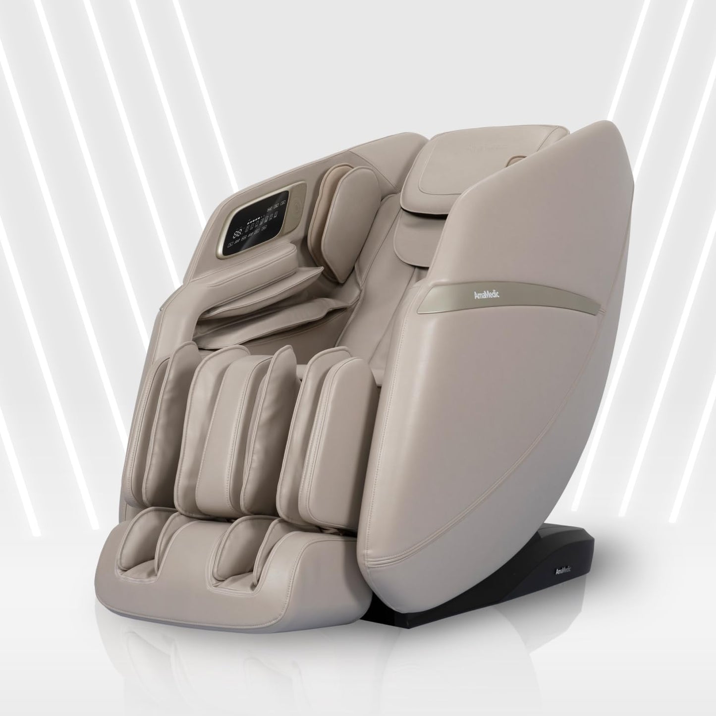 AmaMedic 3D Astoria | Full Body Massage Chair l Intelligent Voice Control | Touchscreen Controller | Heating Therapy l Zero Gravity Reclining (Taupe)