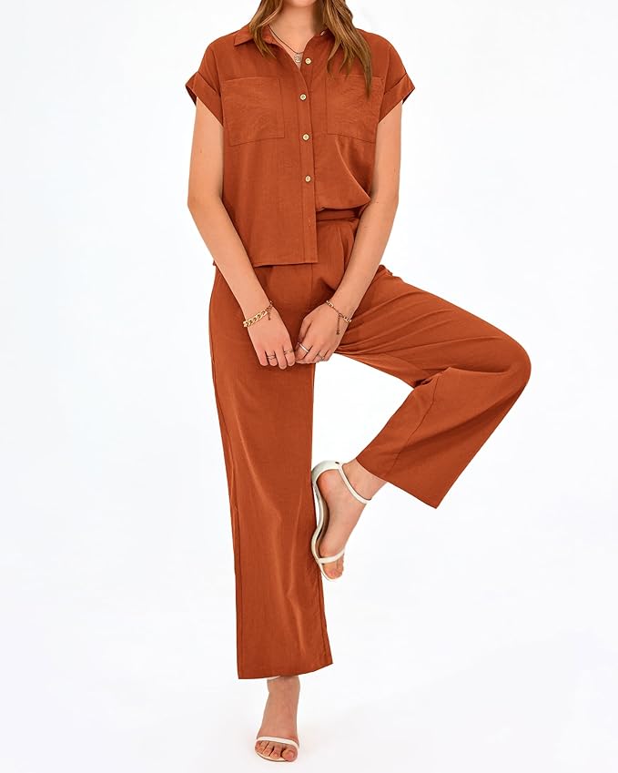 PRETTYGARDEN Womens 2 Piece sets Summer Cap Sleeve Tops Palazzo Pants Dressy Casual Vacation Travel Outfits Tracksuits