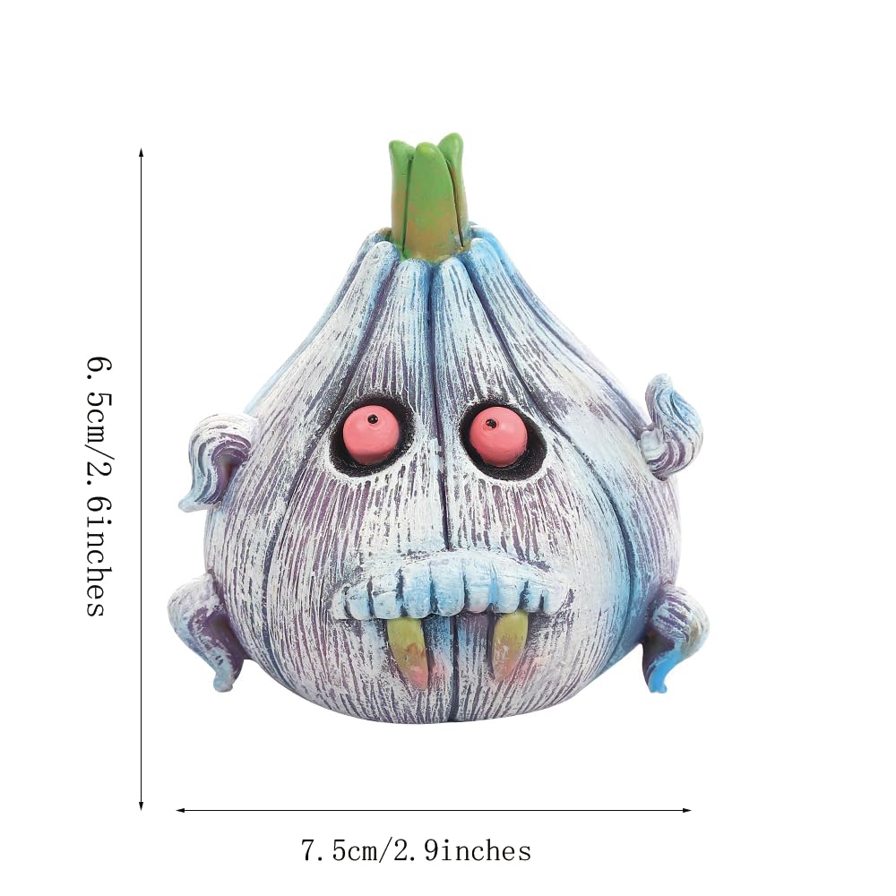 Halloween Blue-Eyed Ghost, Mini Blue Ghost Porch Decoration, Vampire Garlic Home Decoration, Resin Vampire Sculpture, Ghost Night Festival Gift Statue (Witch Hat+Vampire Garlic) (Garlic vampire)