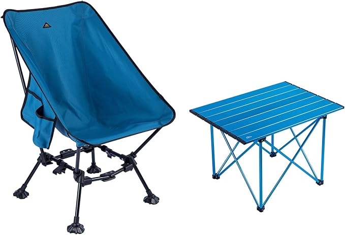 iClimb 1 Ultralight Folding Table and 1 Two-Heights Light Compact Anti-Sinking Chair Bundle, Ultralight Compact for Adults...
