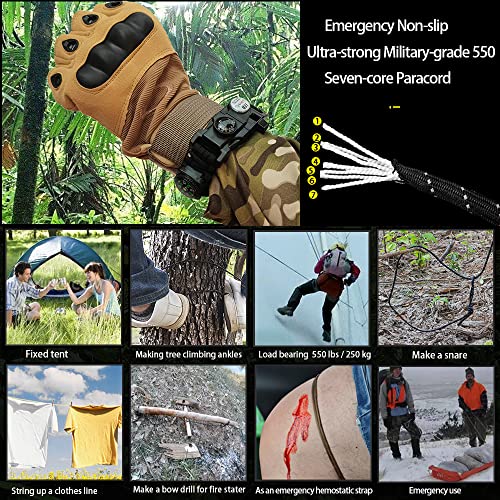 Daarcin Survival Paracord Bracelet,Fire Starter,Waterproof SOS Light, Compass, Whistle, Adjustable AK87 20 in 1,Outdoor Ul...