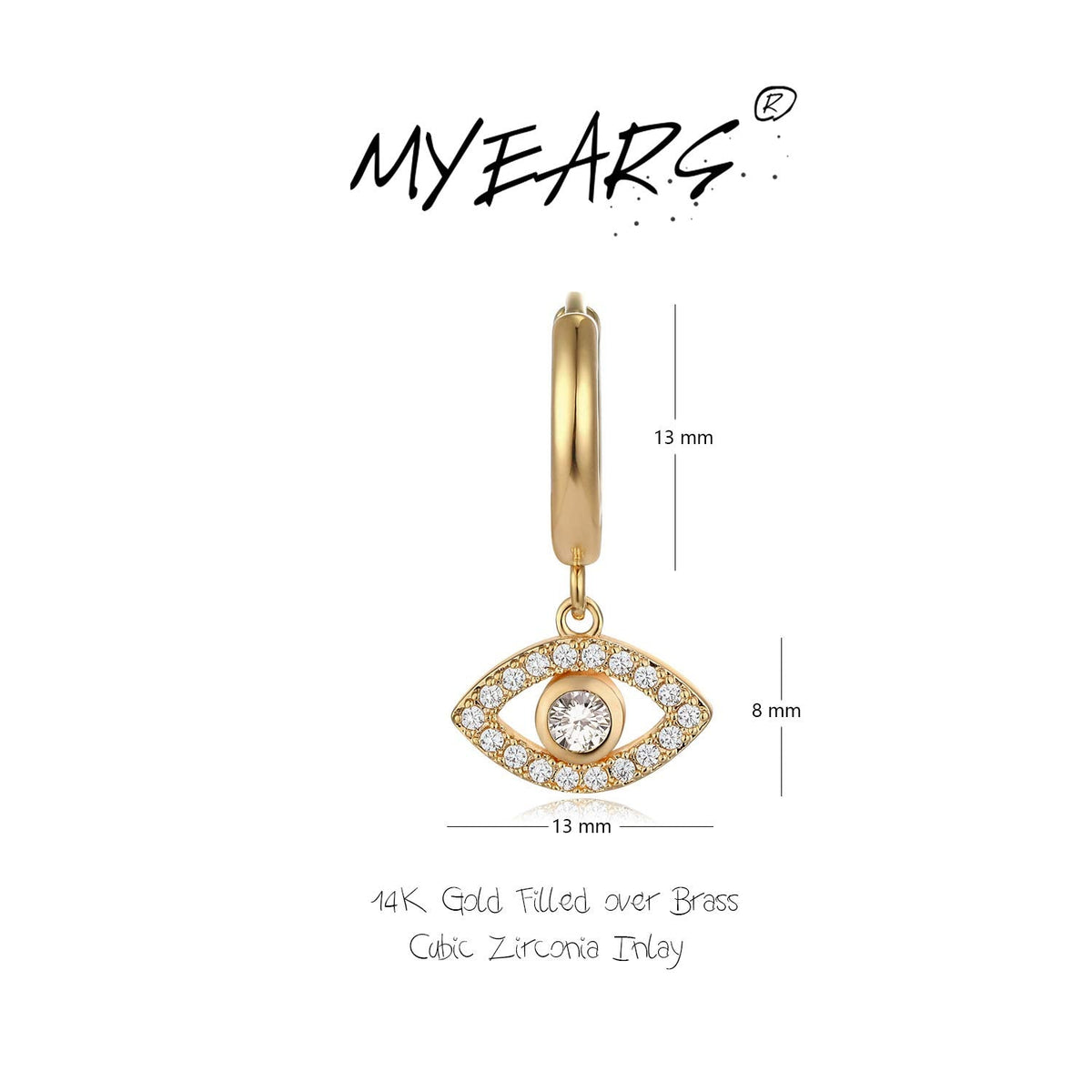 MYEARS Women Evil Eye Earrings Gold Huggie Hoop Dangle Drop Cubic Zirconia 14K Gold Plated Small Simple Hypoallergenic Everyday