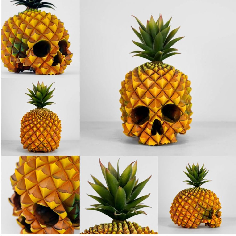 LOGUTIA Pineapple Skull Decor - Scary Skull Sculpture Halloween Statue - Resin Crafts for Decoration