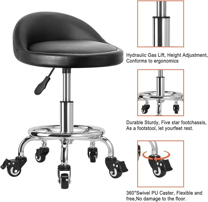 Rolling Stool Low Height Roller Stool Height Adjustable, Shop Stools Low Rolling Chair with Back, Garage Seat Stools Short Work Chair (Style 4)