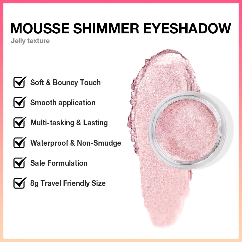 Rose Pink Mousse Single Eyeshadow Palette -Neutral Matte & Shimmer Eyeshadow,Mini Cream Glitter Eye shadow,Long Lasting Highly P