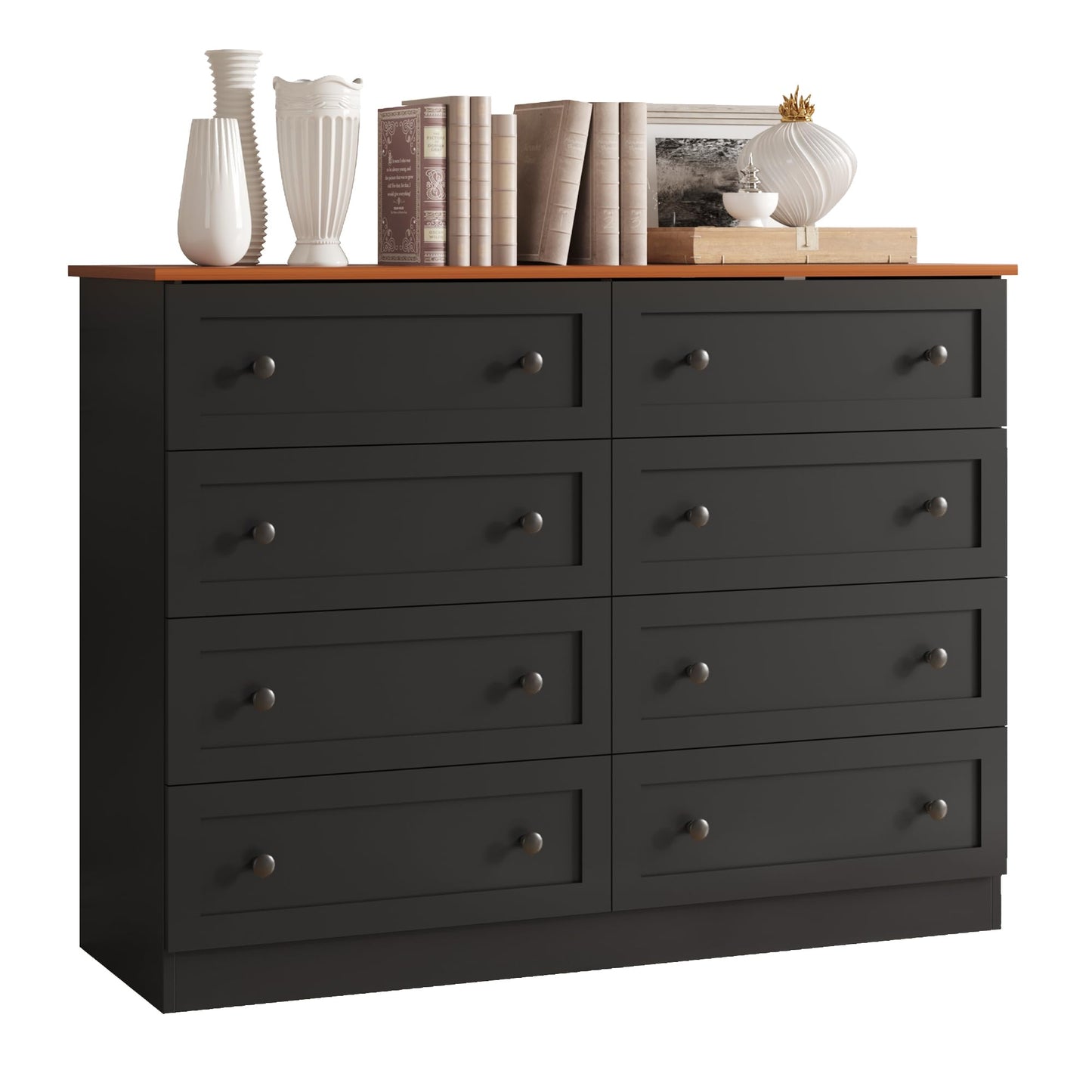 Furnify 8 Drawer Dresser for Bedroom, Farmhouse Dresser for Closet 8 Drawer, Wide Modern Chest of Drawers, Storage Cabinet, Bedroom, Living Room, Entryway, Black