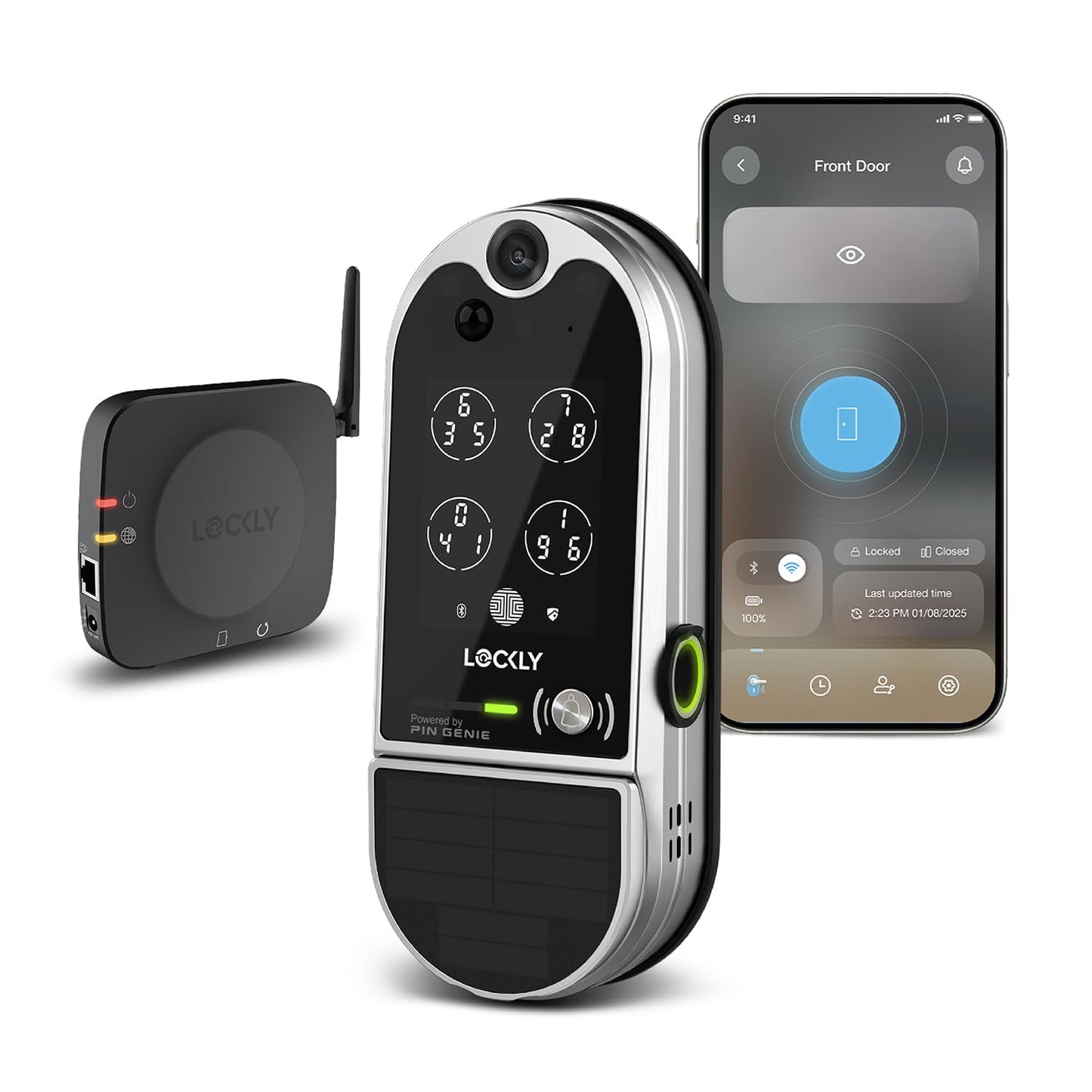 Lockly Vision Elite Video Smart Lock with Camera, Smart Wi-Fi Deadbolt for Front Door, PIN Genie® Keypad, Fingerprint Door Lock, Motion Sensor, App Remote Control, 2 Way Audio Doorbell, No Monthly Fee