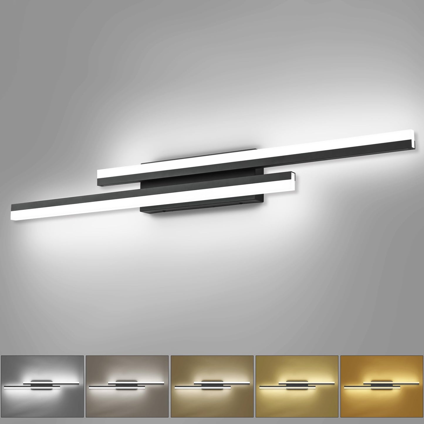 PRESDE 40 Inch LED Bathroom Vanity Light Bar, Modern Black Wall Lighting Fixture Over Mirror 5CCT