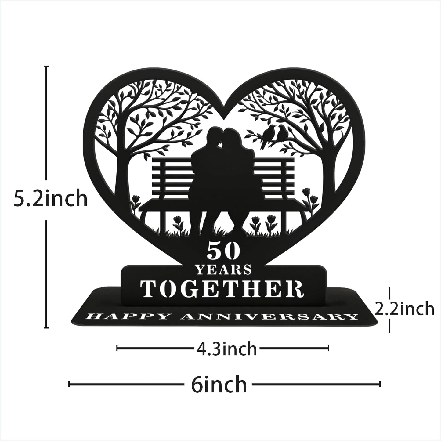 Golden Anniversary Wedding Gifts for Couple, 50th Wedding Metal Tabletop Decor with Engraved Heart, Timeless Home Keepsake for Parents,Couple,Friends