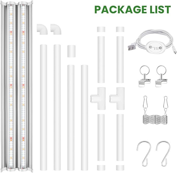 Wolezek Grow Lights for Seed Starting with 6/9/12H Timer, 2ft T5 144 LEDs Full Spectrum Grow Light Seedling with Stand for Indoor Plants, 32W High Output Seed Starter Light Kit, Height Adjustable