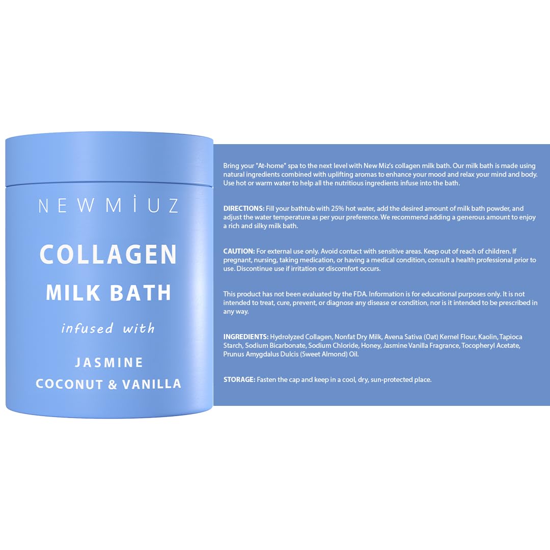 Creamy Coconut Collagen Milk Bath Soak Powder Moisturize & Soften Skin – Vanilla Jasmine Luxury Spa Bubble Bath Salt Mother's Birthday Christmas Relaxation Gifts for Women Perfect Stocking Stuffers