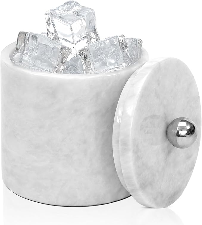 Marble Ice Bucket with Lid 6" White Wine Chiller Bucket for Home Bar, Parties, and Kitchen Decor, Ideal Drink Bucket & Ice...