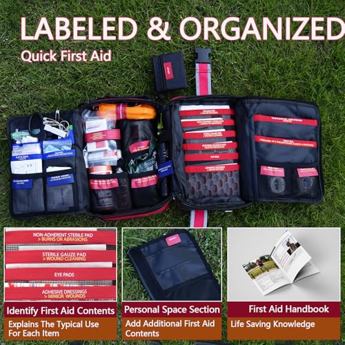 Advanced Comprehensive First Aid Kit with Well Organized Labelled Compartments Removable MOLLE System First Aid Trauma Kit...