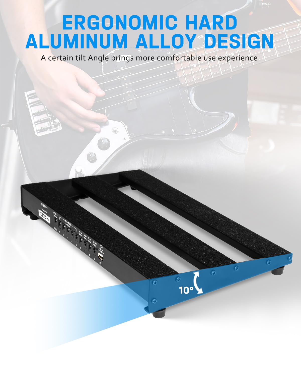 STRICH Guitar Pedal Board PB-MP15 - Lightweight Aluminum 15"x7.8" with Built-in Power Supply, Pedal Cables, Bag, & Hook Loop Strips