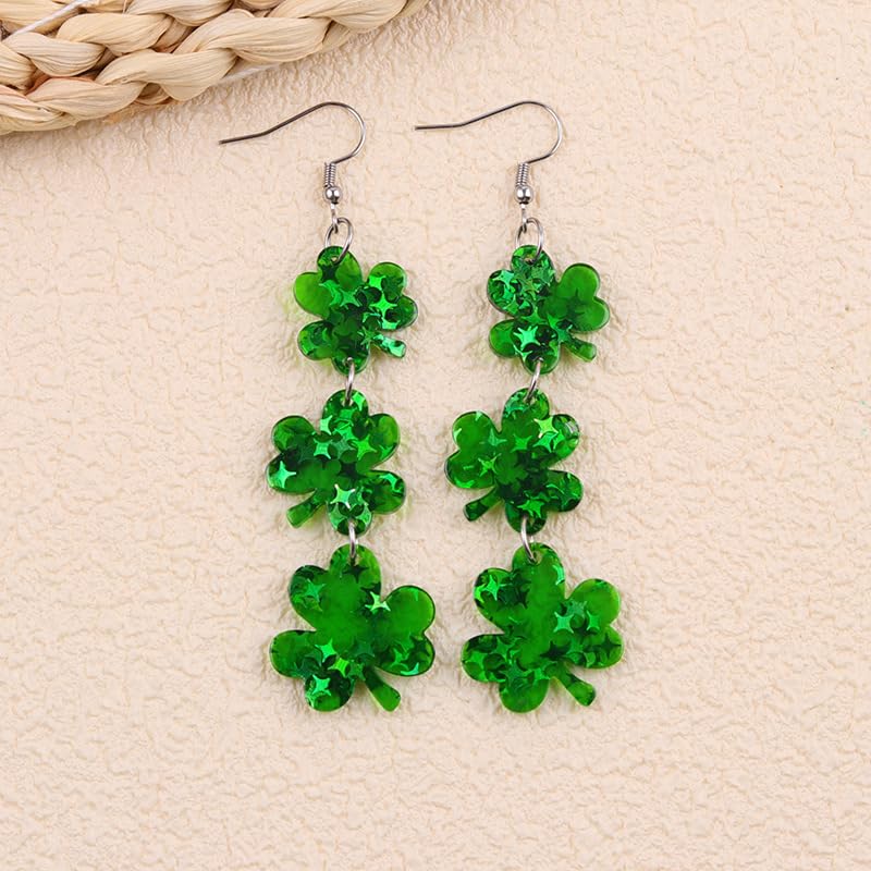 ANGLEQUEEN St Patrick's Day Earrings for Women Acrylic Shamrock Dangle Earrings Green Irish Clover Earring Good Luck Earri...
