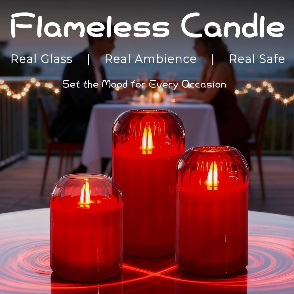 LEDHOLYT Rechargeable Flameless Candle, Flashing LED Pillar Real Wax Candle with Remote Control and Timer, Red Glass Electronic Candles for Room Decoration, 1 Set of 3