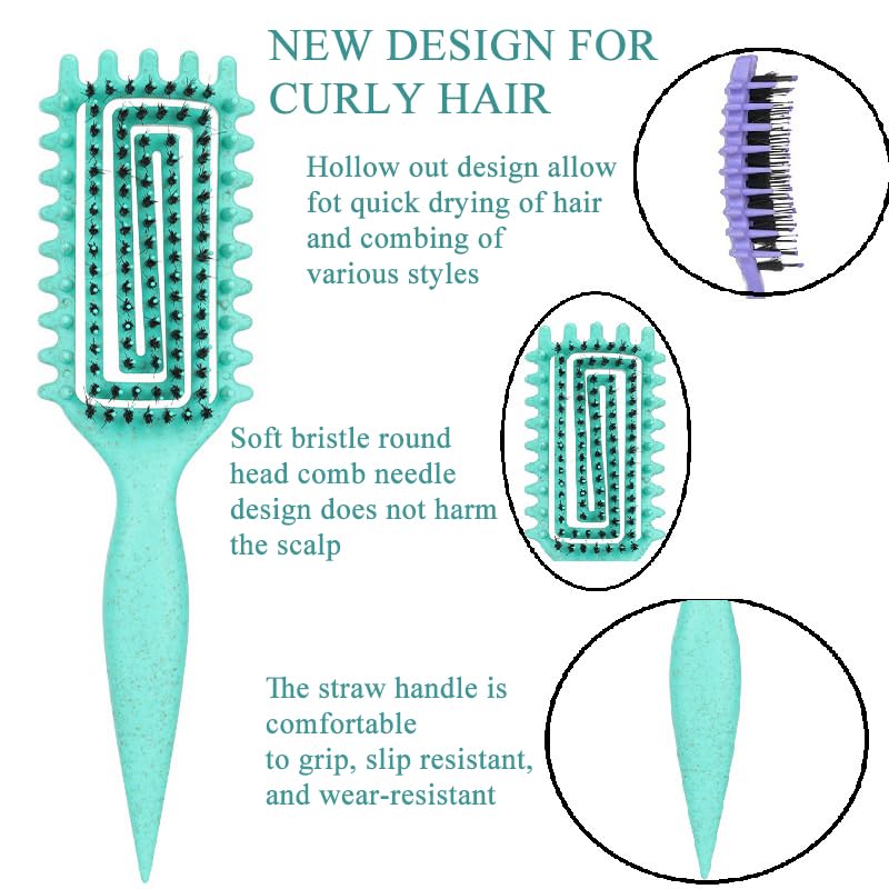 Curl Defining Brush, Curl Brush For Curly Hair, Curly Hair Brush for Combing and Shaping Curls, Vented Curl Hair Brush (Green)