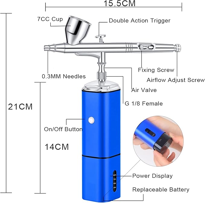 Auto stop cordless airbrush kit with compressor kit,rechargeable dual action air brush gun,connect with different airbrush pens to spray paints for multi use