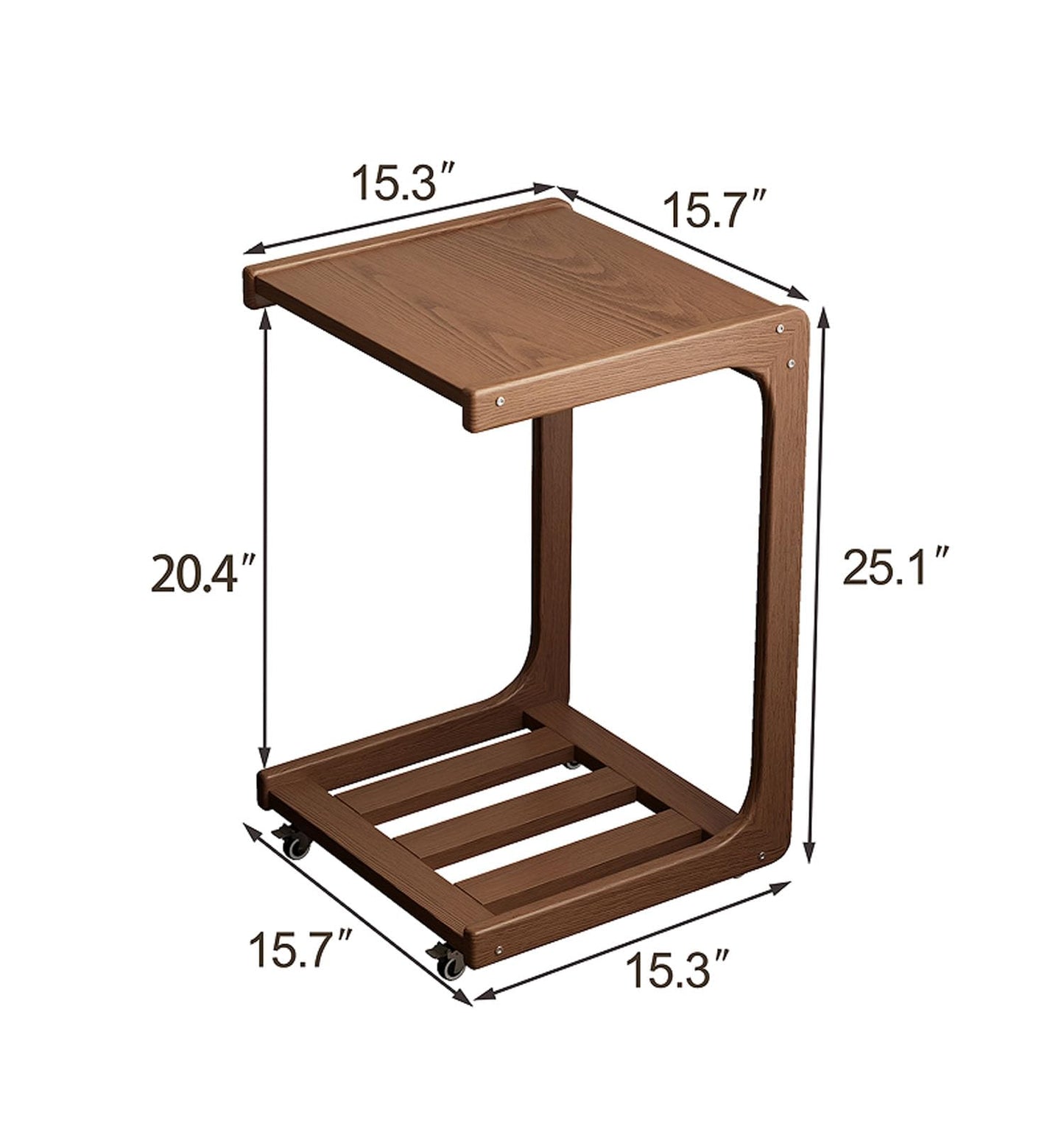 TIMBERKNOWS Soild Wood Rolling Side Table Desk,C-Shaped End Table with Wheels,Rolling end Table,TV Tray Table for Couch Sofa/Bed,Small Overbed Bedside Tray Table with Storage