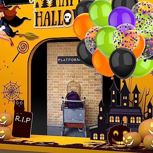 PheiLa 50 Pcs 12 Inch Halloween Balloons Orange Black Purple Green Confetti Balloons for Halloween Trick or Treat Party Sp...