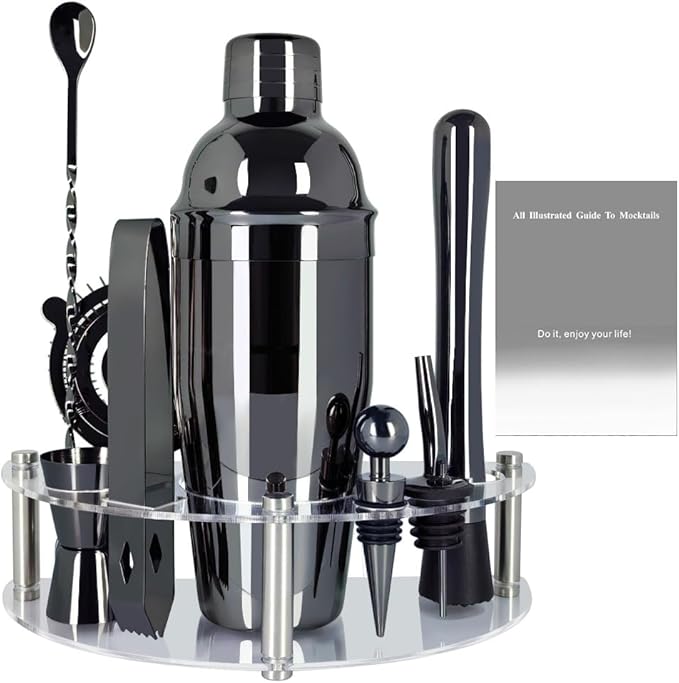 Cocktail Shaker Set with Stand, Cocktail Shaker Bartender Kit: Bar Tool Set, Drink Mixing Includes Martini Shaker,Straine...